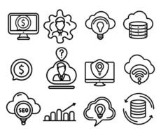 datos base icono conjunto diseño, digital tecnología comunicación social medios de comunicación Internet web y inalámbrico tema vector ilustración.