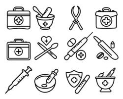 Medicine icons set. Outline set of medical icons for web design vector