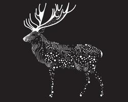 Vector silhouette of deer on black background.