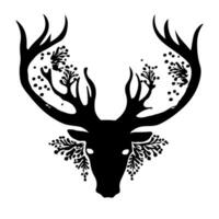 Deer head with antlers. Tattoo design. Vector illustration.