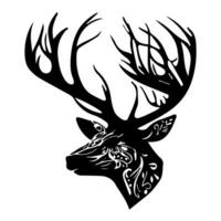 Deer head with antlers. Tattoo design. Vector illustration.