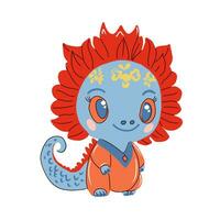 Chinese New Year of Dragon, cute little baby dragon in national Chinese costume. Vector illustration.