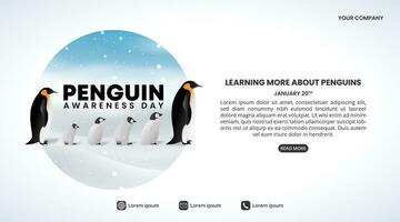 Penguin Awareness Day background with illustration of penguin family vector