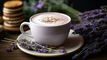 AI generated lavender cappuccino background photo