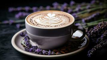 AI generated lavender cappuccino background photo