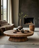 AI generated organic teak coffee table in natural brown photo