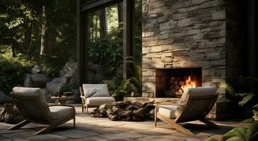 AI generated outdoor fireplace at the luxury suites julia swaim photo