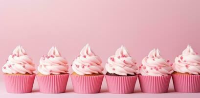 AI generated pink cup cakes with icing photo