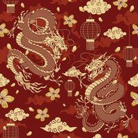 Seamless Pattern of Oriental Dragon with Asian Element vector