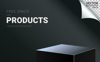 Modern black podium minimal free space for products on black background. Vector Illustration