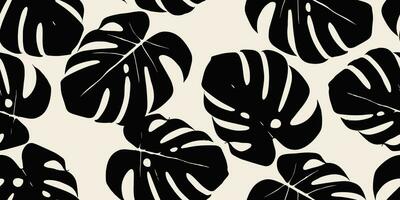 Monstera leaf seamless pattern. Hand drawn tropical leaves. Modern print in black and white color. natural ornaments for textile, fabric, wallpaper, home decor, background. vector