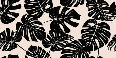 Monstera leaf seamless pattern. Hand drawn tropical leaves. Modern print in black and white color. natural ornaments for textile, fabric, wallpaper, home decor, background. vector