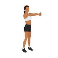 Woman doing upper back stretch exercise. vector