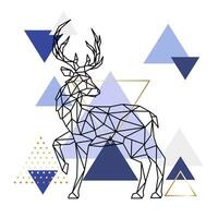 Geometric deer standing with raised leg against on modern Scandinavian pattern vector