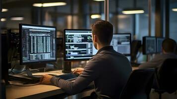 AI generated Programmers Working Late in Night Office photo
