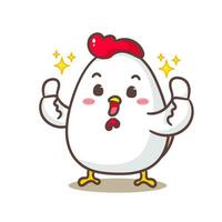 Cute chicken showing thumbs up cartoon. Adorable kawaii Animal concept design. Hand drawn mascot and logo vector illustration. Isolated white background.
