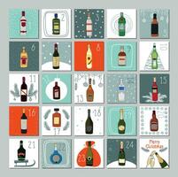 alcohol adviento calendario. calendario con diferente tipos de alcohol para cada día. alegre alcohólico calendario para Navidad vector