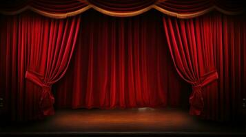 AI generated A classic theater stage with red velvet curtains and customizable copy text photo