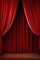 AI generated A classic theater stage with red velvet curtains and customizable copy text photo