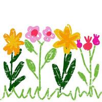 Children s hand drawn set of blooming flowers. Vector kids floral spring drawing