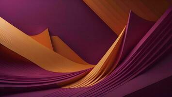 AI generated abstract background with curved paper sheets in orange and purple colors. generative ai photo