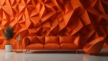 AI generated Interior of modern living room with orange wall. generative ai photo