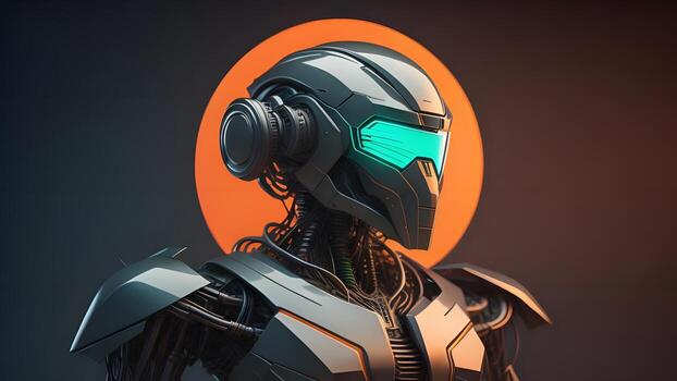 AI generated Cyborg with a protective mask on his head. generative ai photo