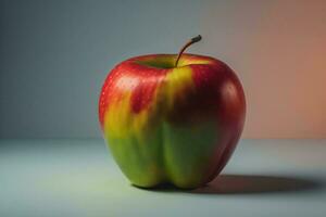 ai generado rojo manzana en un azul antecedentes. ai generado foto