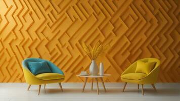 AI generated Yellow and blue armchairs in modern interior. generative ai photo