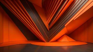 AI generated Abstract architecture background, empty room with orange wall, generative ai photo