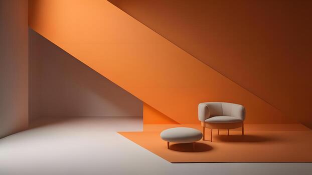 AI generated a modern interior with a chair and an orange wall. generative ai photo