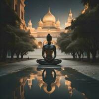 AI generated Man meditating in the lotus position. generative ai photo