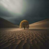 AI generated a lonely tree in the middle of the desert. generative ai photo