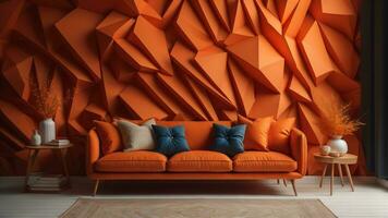 AI generated Interior of modern living room with orange sofa. generative ai photo