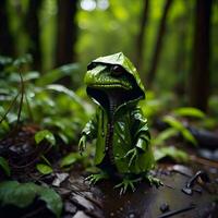 AI generated Green frog in a rainforest. Wildlife scene. generative ai photo