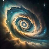 AI generated Fantastic spiral in the sky. Fantasy fractal image. generative ai photo