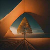 AI generated Trees in a tunnel at sunset, generative ai photo