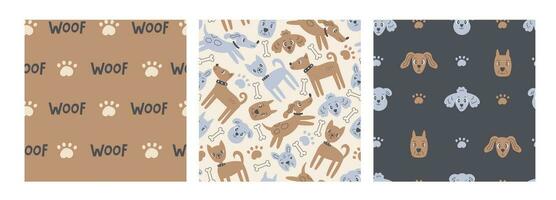 Modern dog seamless patterns set for pets vector