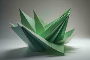 AI generated Green origami paper plane on grey background. generative ai photo