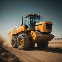AI generated a heavy duty bulldozer working in the desert. generative ai photo