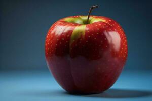 ai generado rojo manzana en azul antecedentes. ai generado foto