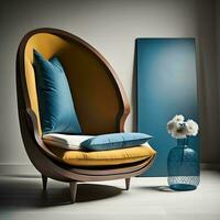 AI generated Comfortable armchair with pillows and vase in the interior. generative ai photo