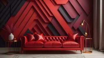 AI generated Interior of modern living room with red sofa, generative ai photo