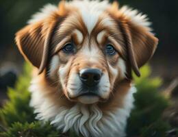 AI generated Portrait of a red and white puppy of australian shepherd. generative ai photo