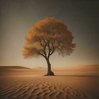 AI generated Tree in the desert with sand dunes. generative ai photo