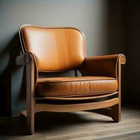 AI generated Brown leather armchair in the living room. generative ai photo