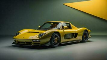 AI generated Luxury yellow sports car on a gray background. generative ai photo