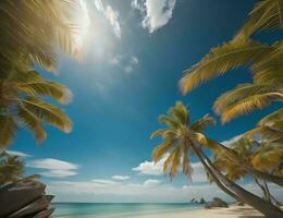 AI generated Palm trees on a tropical beach at Seychelles. generative ai photo