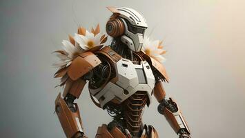AI generated Robot with flower. generative ai photo
