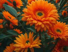 AI generated Beautiful orange gerbera flowers in the garden, generative ai photo